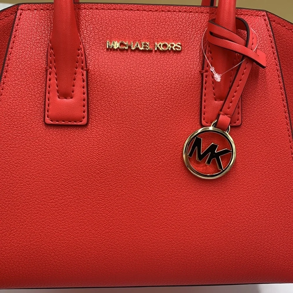 MICHAEL KORS AVRIL SMALL TOP ZIP SATCHEL CORAL RIFF COLOR